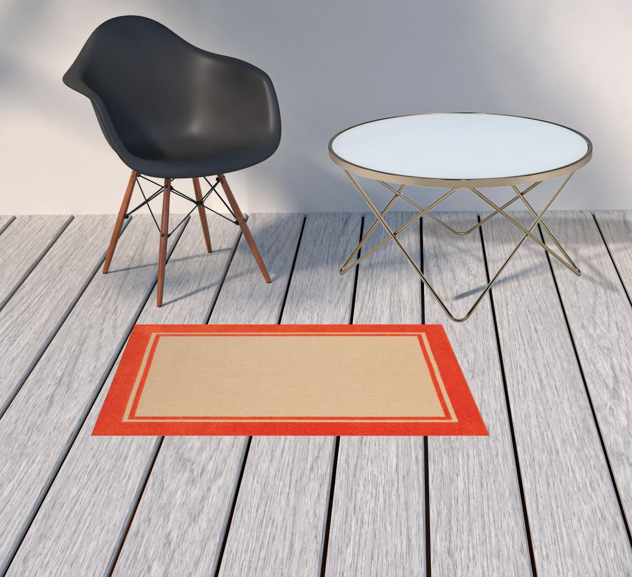 2' X 3' Orange Stain Resistant Indoor Outdoor Area Rug