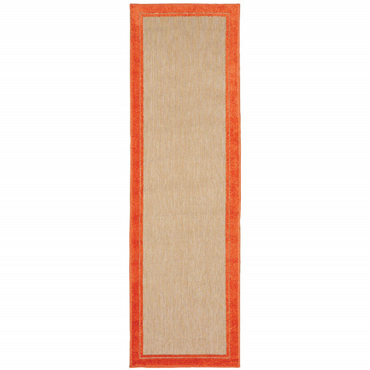 2' X 8' Orange Stain Resistant Indoor Outdoor Area Rug