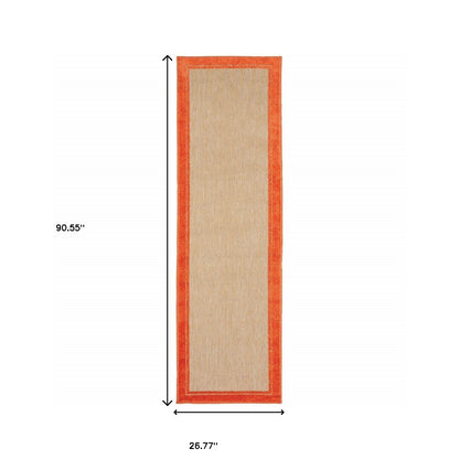 2' X 8' Orange Stain Resistant Indoor Outdoor Area Rug