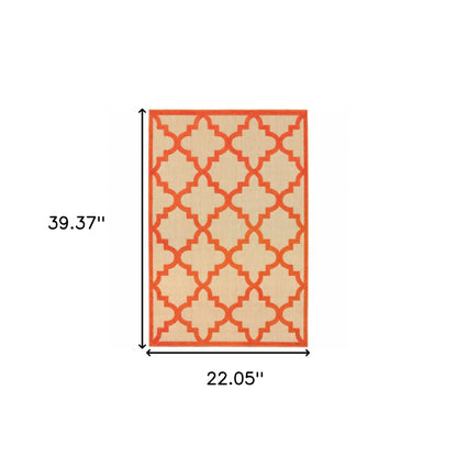 2' X 3' Orange Geometric Stain Resistant Indoor Outdoor Area Rug