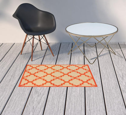 2' X 3' Orange Geometric Stain Resistant Indoor Outdoor Area Rug