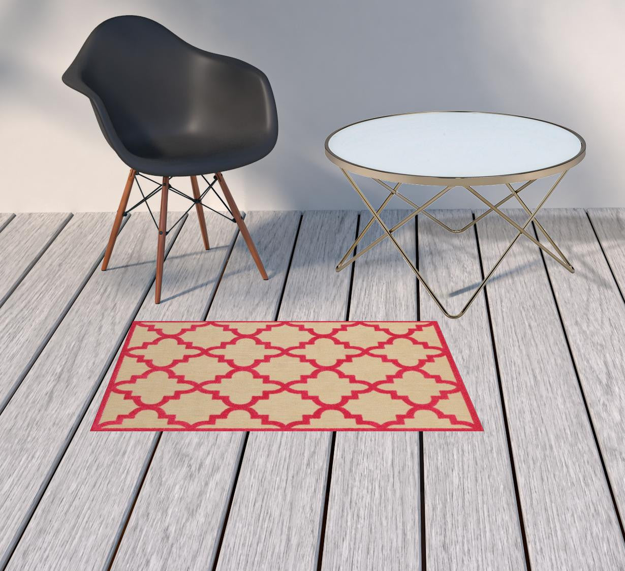 2' X 3' Pink Geometric Stain Resistant Indoor Outdoor Area Rug