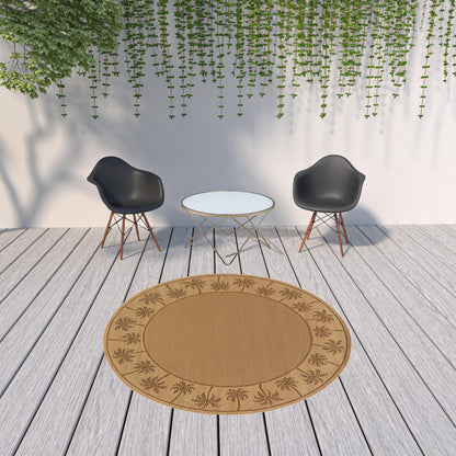 8' X 8' Beige Round Stain Resistant Indoor Outdoor Area Rug