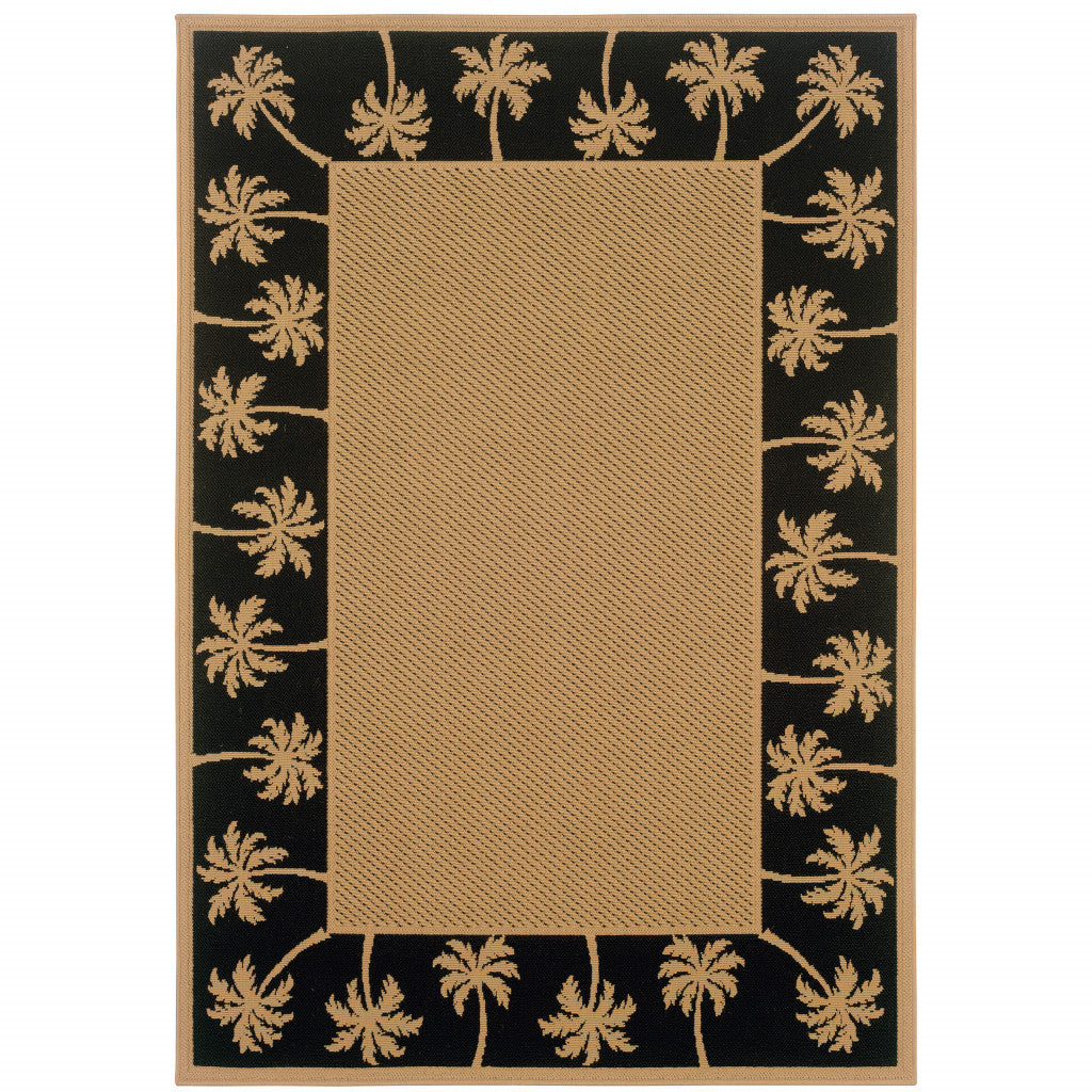 2' X 4' Beige and Black Stain Resistant Indoor Outdoor Area Rug