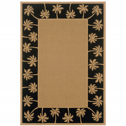 2' X 4' Beige and Black Stain Resistant Indoor Outdoor Area Rug