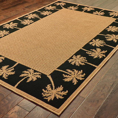 2' X 4' Beige and Black Stain Resistant Indoor Outdoor Area Rug