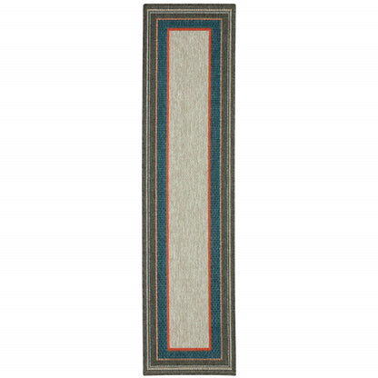 2' X 8' Blue and Gray Stain Resistant Indoor Outdoor Area Rug