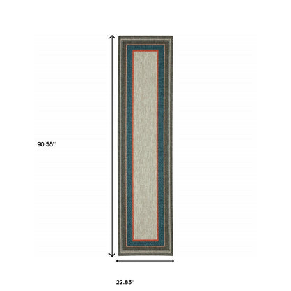 2' X 8' Blue and Gray Stain Resistant Indoor Outdoor Area Rug