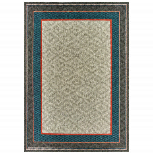 7' X 9' Blue and Gray Stain Resistant Indoor Outdoor Area Rug