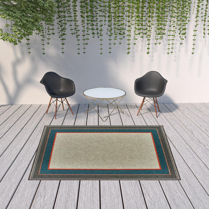 7' X 9' Blue and Gray Stain Resistant Indoor Outdoor Area Rug