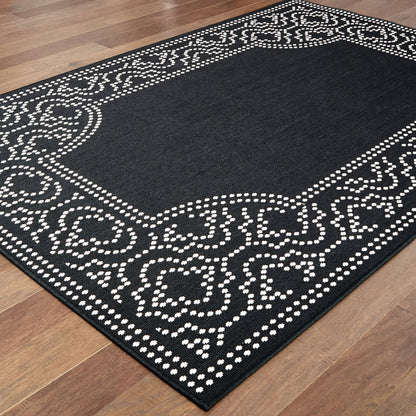 4' X 6' Black and Ivory Stain Resistant Indoor Outdoor Area Rug