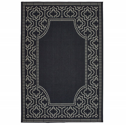 5' X 8' Black and Ivory Stain Resistant Indoor Outdoor Area Rug