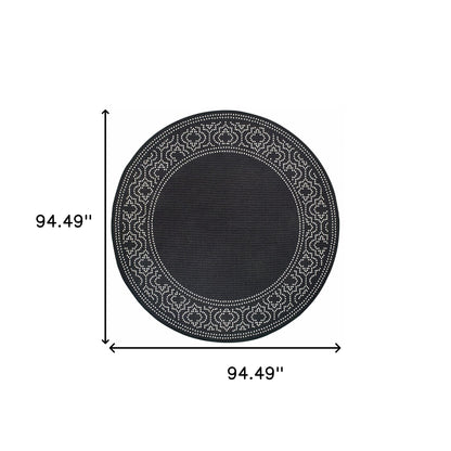 8' X 8' Black and Ivory Round Stain Resistant Indoor Outdoor Area Rug