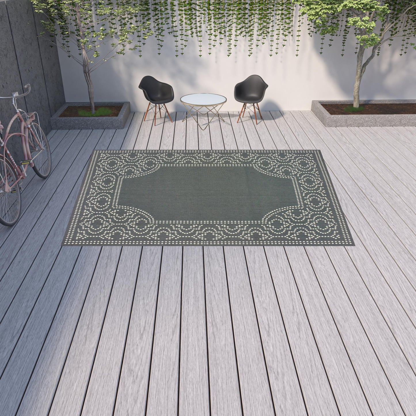 9' X 13' Gray and Ivory Stain Resistant Indoor Outdoor Area Rug