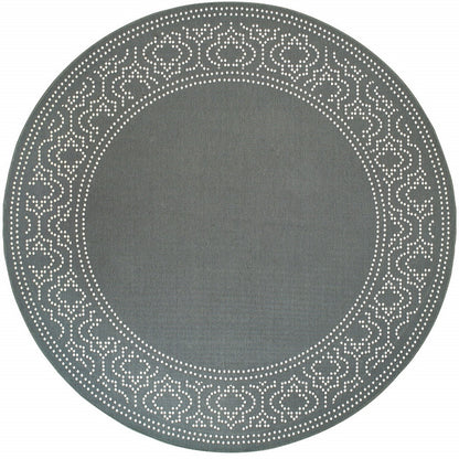 8' X 8' Gray and Ivory Round Stain Resistant Indoor Outdoor Area Rug