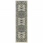 2' X 8' Ivory and Blue Oriental Stain Resistant Indoor Outdoor Area Rug