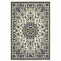 2' X 4' Ivory and Blue Oriental Stain Resistant Indoor Outdoor Area Rug