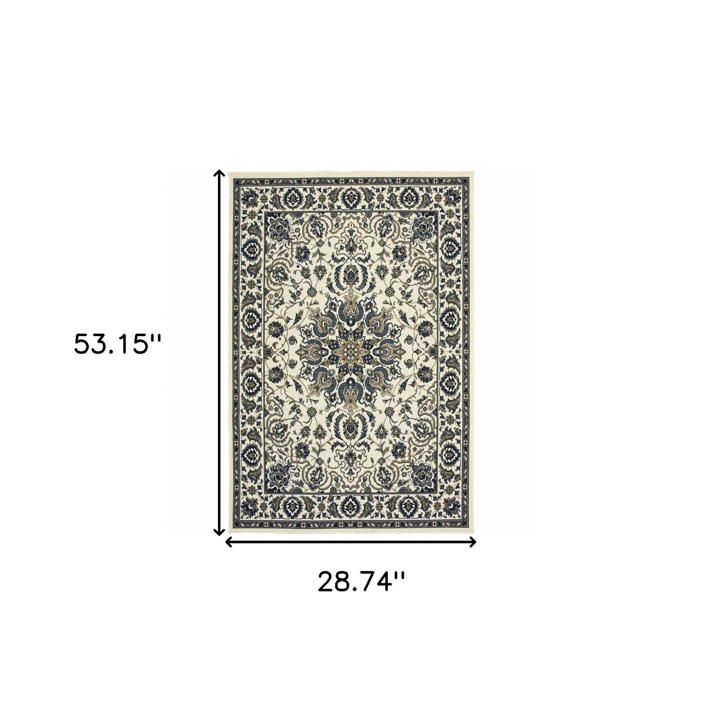 2' X 4' Ivory and Blue Oriental Stain Resistant Indoor Outdoor Area Rug