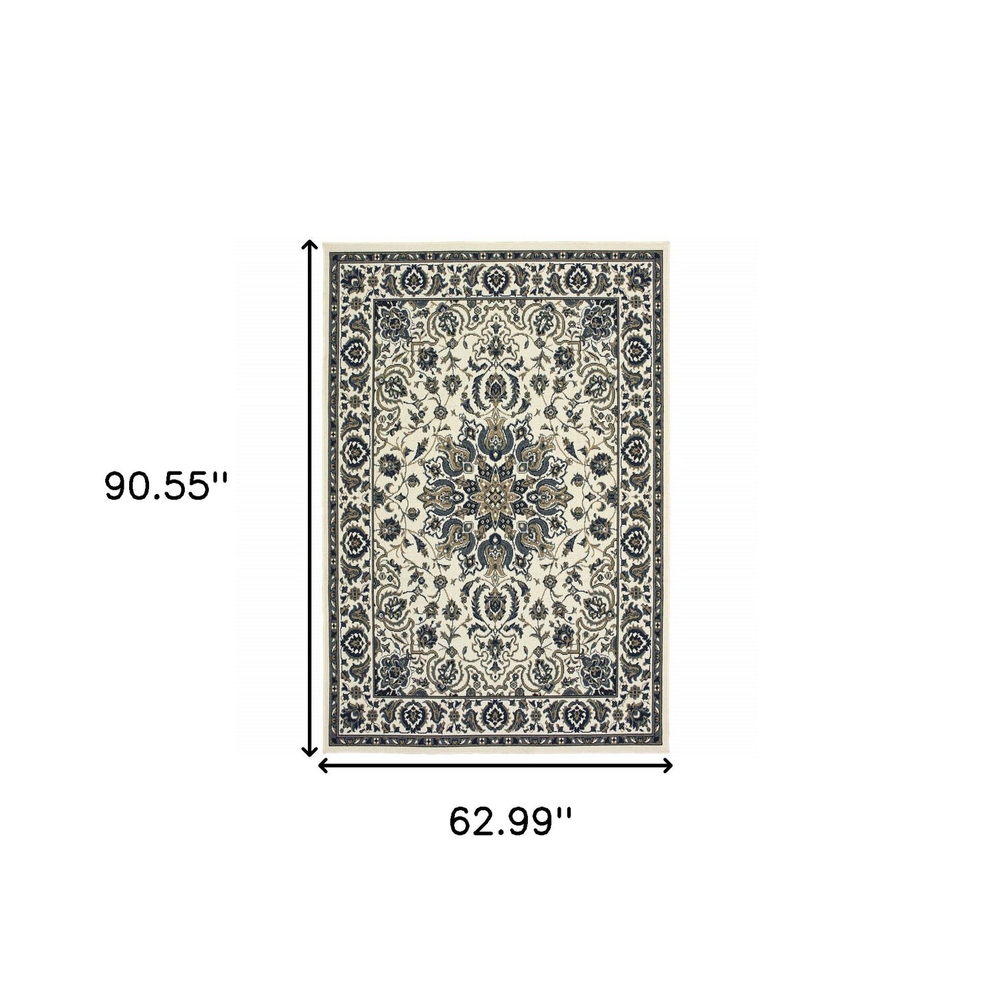 5' X 8' Ivory and Blue Oriental Stain Resistant Indoor Outdoor Area Rug