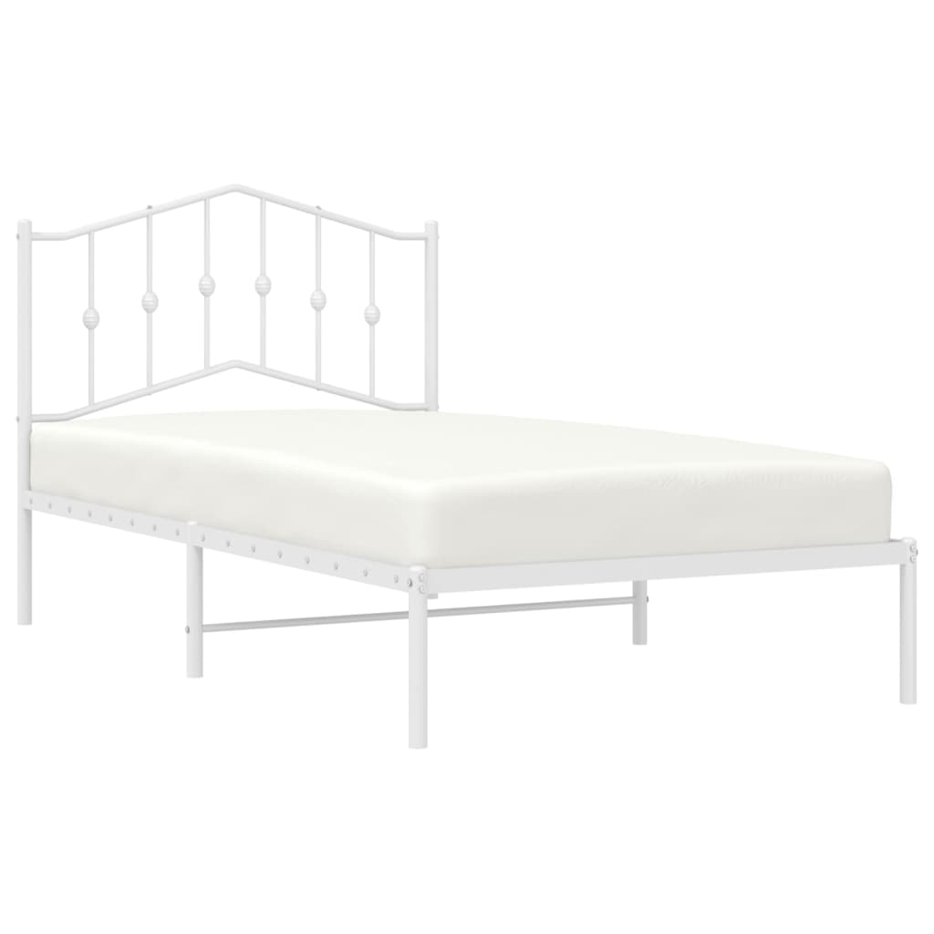 Metal Bed Frame without Mattress with Headboard White 39.4"x74.8"