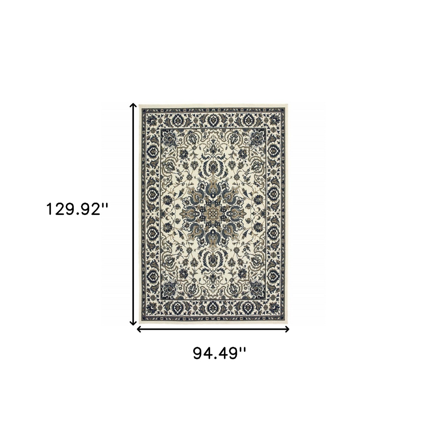 8' X 11' Ivory and Blue Oriental Stain Resistant Indoor Outdoor Area Rug