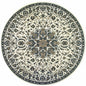 8' X 8' Ivory and Blue Round Oriental Stain Resistant Indoor Outdoor Area Rug