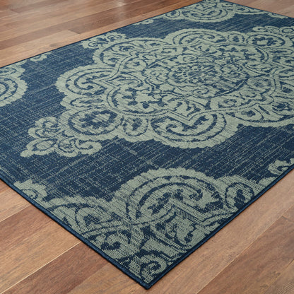 2' X 4' Blue Oriental Stain Resistant Indoor Outdoor Area Rug