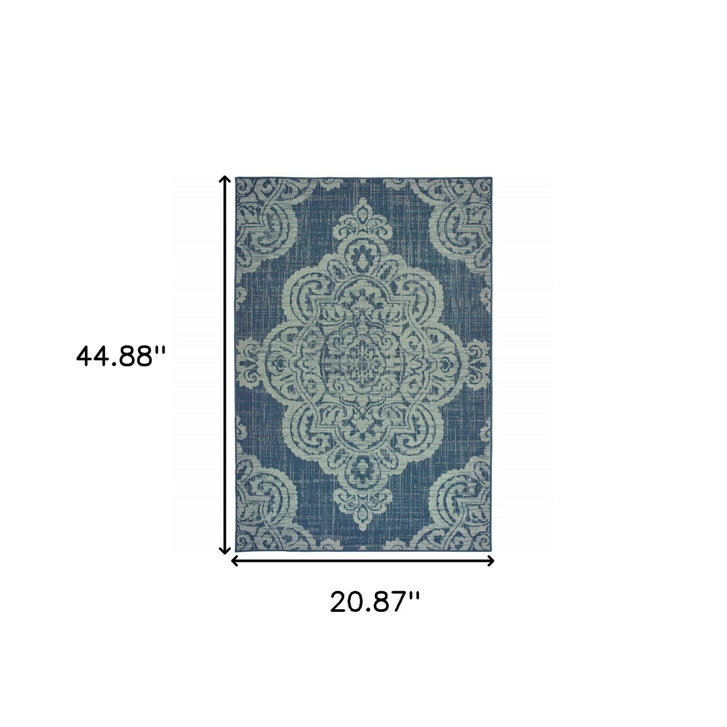 2' X 4' Blue Oriental Stain Resistant Indoor Outdoor Area Rug