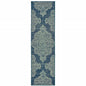 2' X 8' Blue Oriental Stain Resistant Indoor Outdoor Area Rug