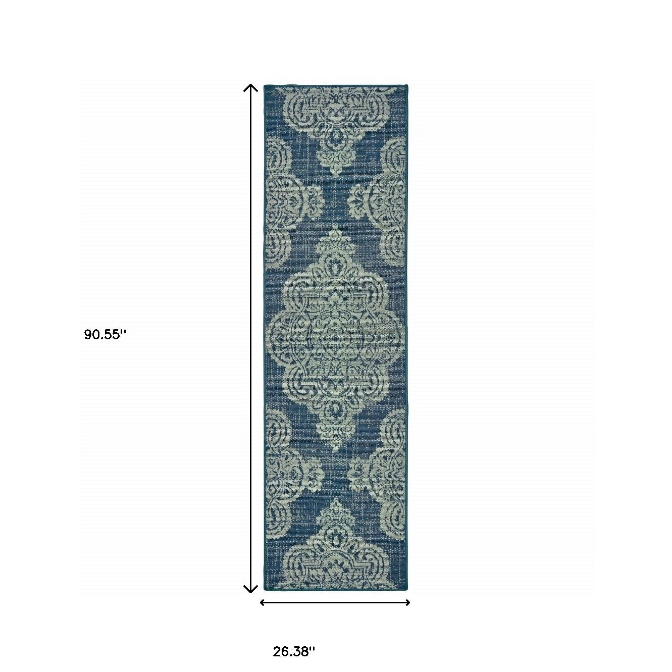 2' X 8' Blue Oriental Stain Resistant Indoor Outdoor Area Rug