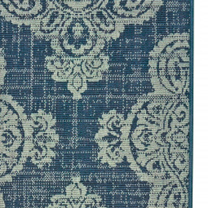 2' X 8' Blue Oriental Stain Resistant Indoor Outdoor Area Rug