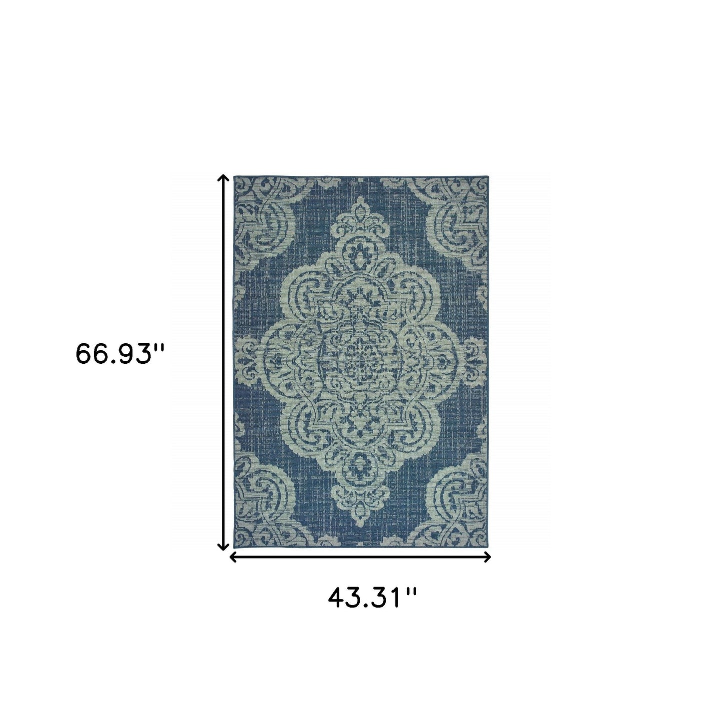 4' X 6' Blue Oriental Stain Resistant Indoor Outdoor Area Rug