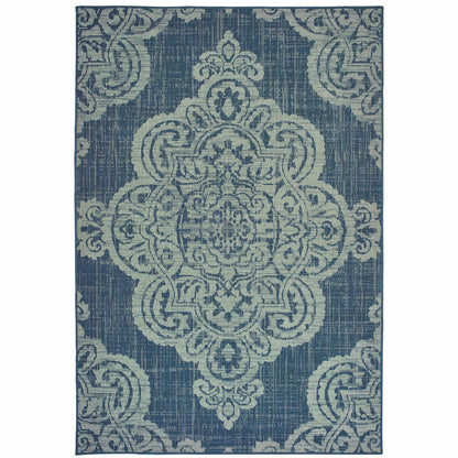 5' X 8' Blue Oriental Stain Resistant Indoor Outdoor Area Rug