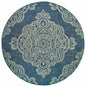 8' X 8' Blue Round Oriental Stain Resistant Indoor Outdoor Area Rug