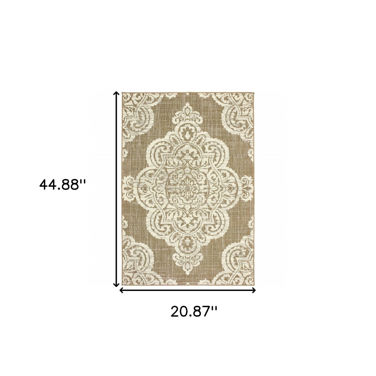 2' X 4' Tan Oriental Stain Resistant Indoor Outdoor Area Rug