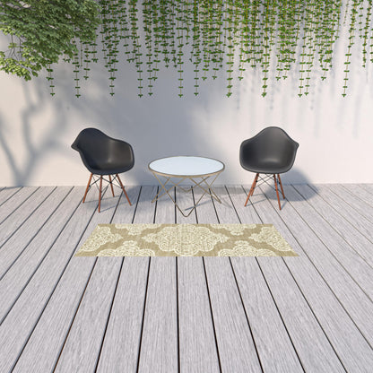 2' X 8' Tan Oriental Stain Resistant Indoor Outdoor Area Rug