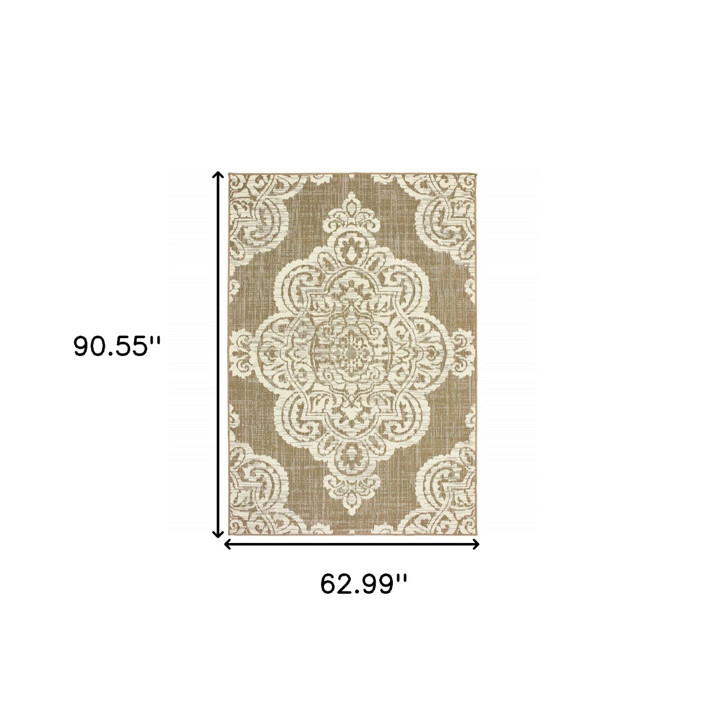 5' X 8' Tan Oriental Stain Resistant Indoor Outdoor Area Rug