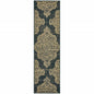 2' X 8' Black and Tan Oriental Stain Resistant Indoor Outdoor Area Rug