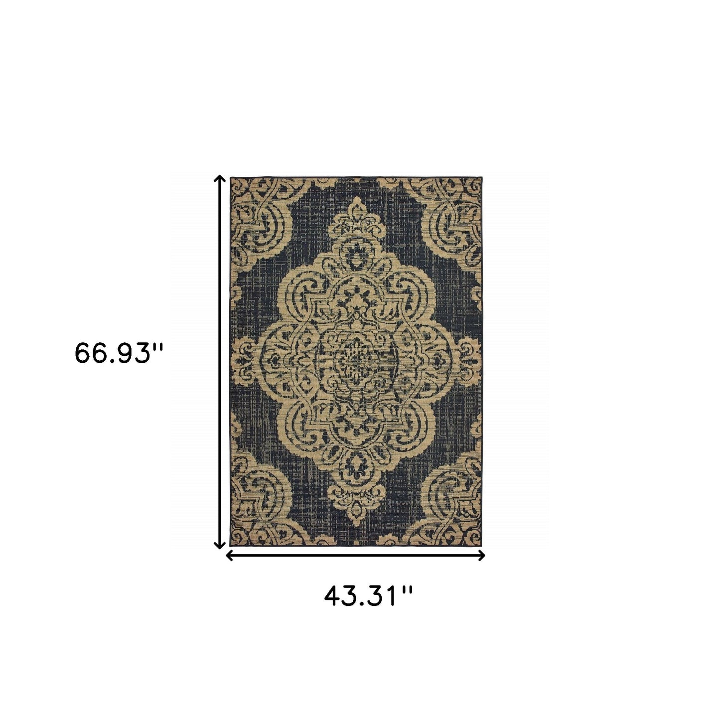 4' X 6' Black and Tan Oriental Stain Resistant Indoor Outdoor Area Rug