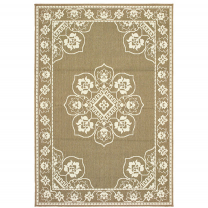 2' X 4' Tan Oriental Stain Resistant Indoor Outdoor Area Rug