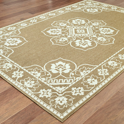 2' X 4' Tan Oriental Stain Resistant Indoor Outdoor Area Rug