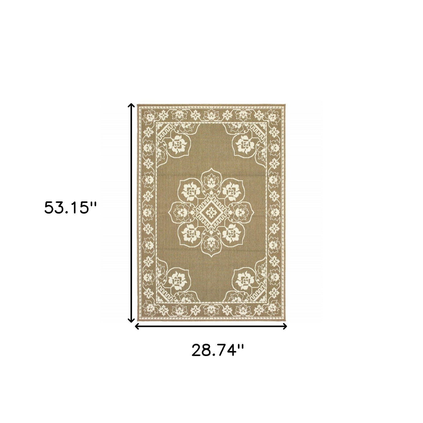 2' X 4' Tan Oriental Stain Resistant Indoor Outdoor Area Rug