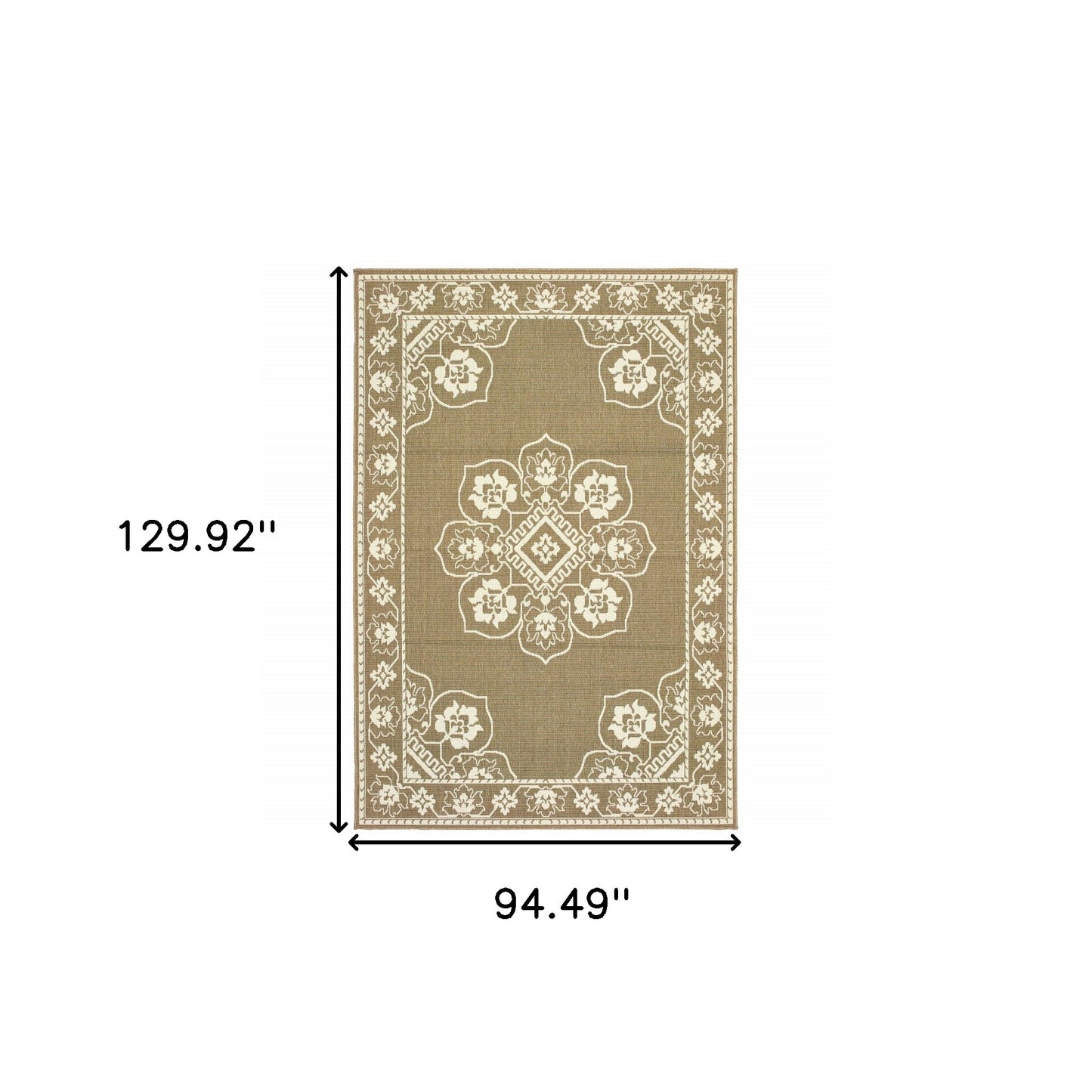 8' X 11' Tan Oriental Stain Resistant Indoor Outdoor Area Rug