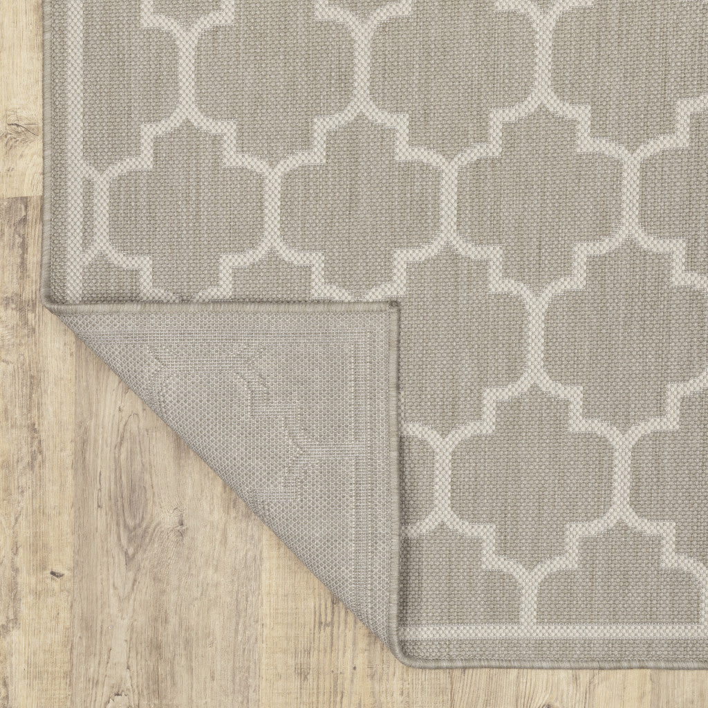 2' X 7' Gray and Ivory Geometric Stain Resistant Indoor Outdoor Area Rug