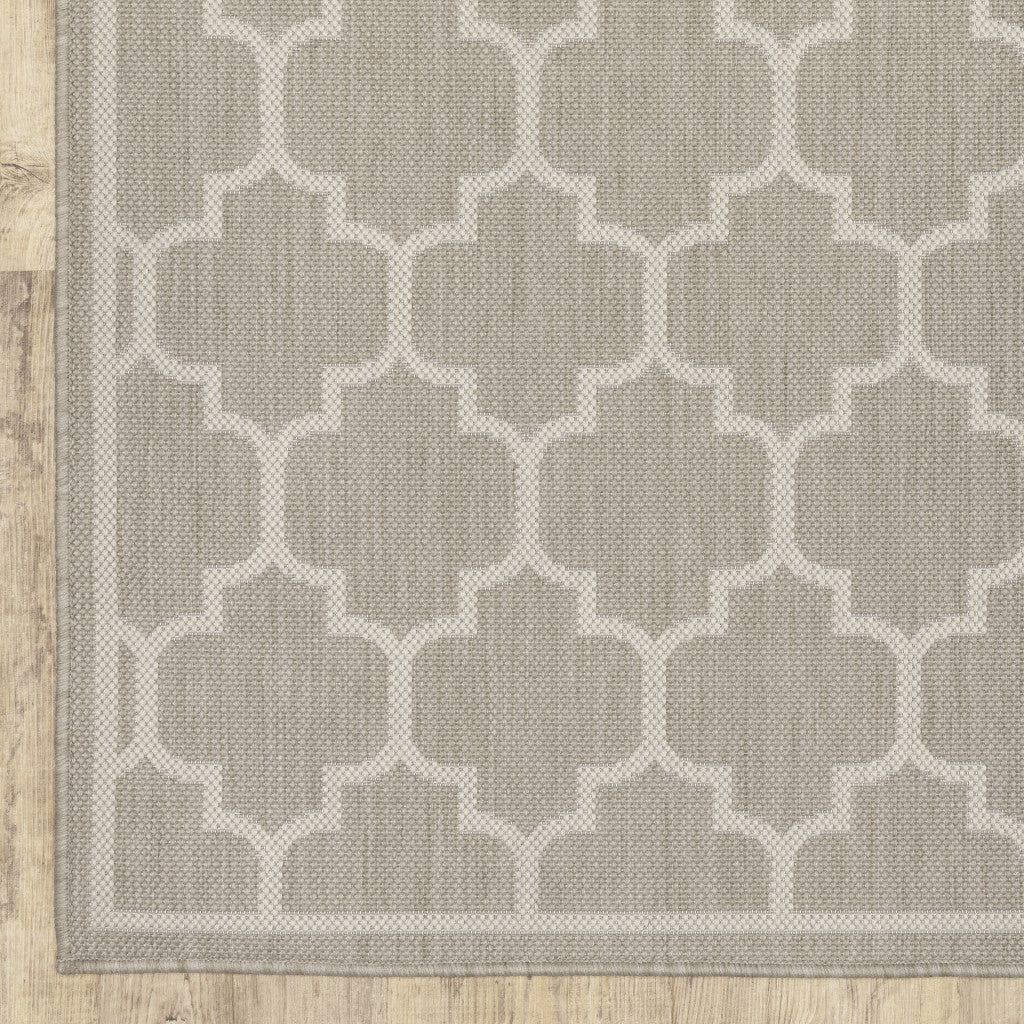 2' X 7' Gray and Ivory Geometric Stain Resistant Indoor Outdoor Area Rug