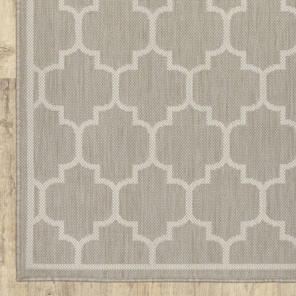 2' X 7' Gray and Ivory Geometric Stain Resistant Indoor Outdoor Area Rug