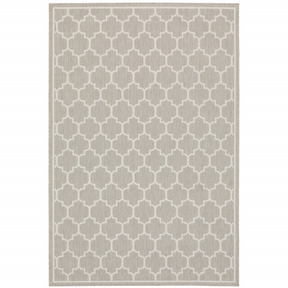 3' X 5' Gray and Ivory Geometric Stain Resistant Indoor Outdoor Area Rug