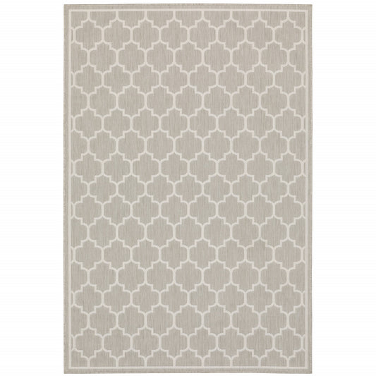 3' X 5' Gray and Ivory Geometric Stain Resistant Indoor Outdoor Area Rug