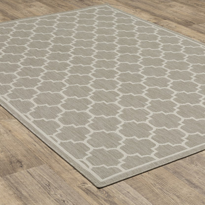 3' X 5' Gray and Ivory Geometric Stain Resistant Indoor Outdoor Area Rug