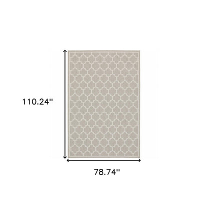 7' X 9' Gray and Ivory Geometric Stain Resistant Indoor Outdoor Area Rug